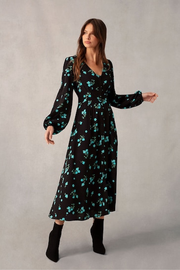 Ro&Zo Cluster Floral Button Front Midi Dress