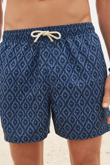 Navy Blue Relaxed Fit Printed Swim Shorts