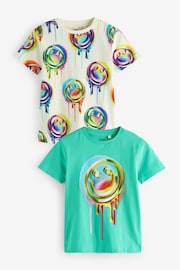 Green/White Drippy Smile Graphic Short Sleeve T-Shirts 2 Pack (3-16yrs) - Image 1 of 5