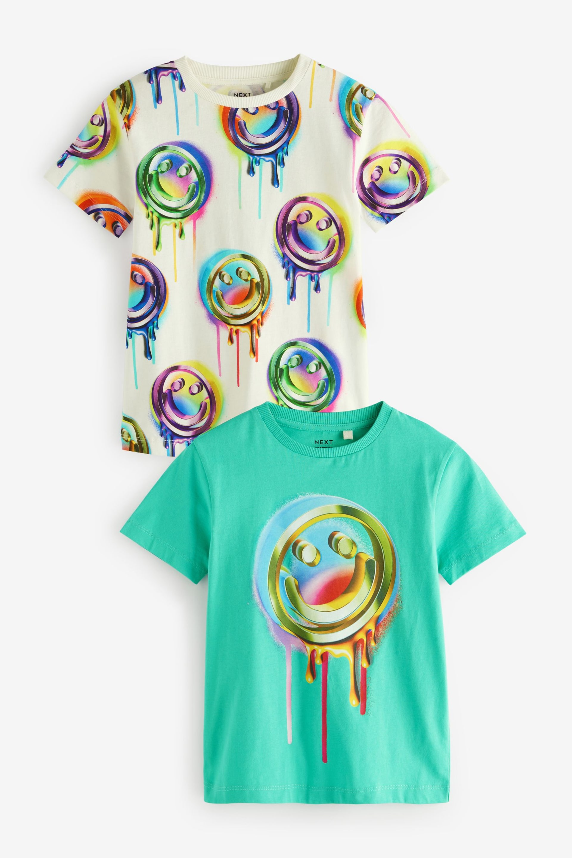 Green/White Drippy Smile Graphic Short Sleeve T-Shirts 2 Pack (3-16yrs) - Image 1 of 5