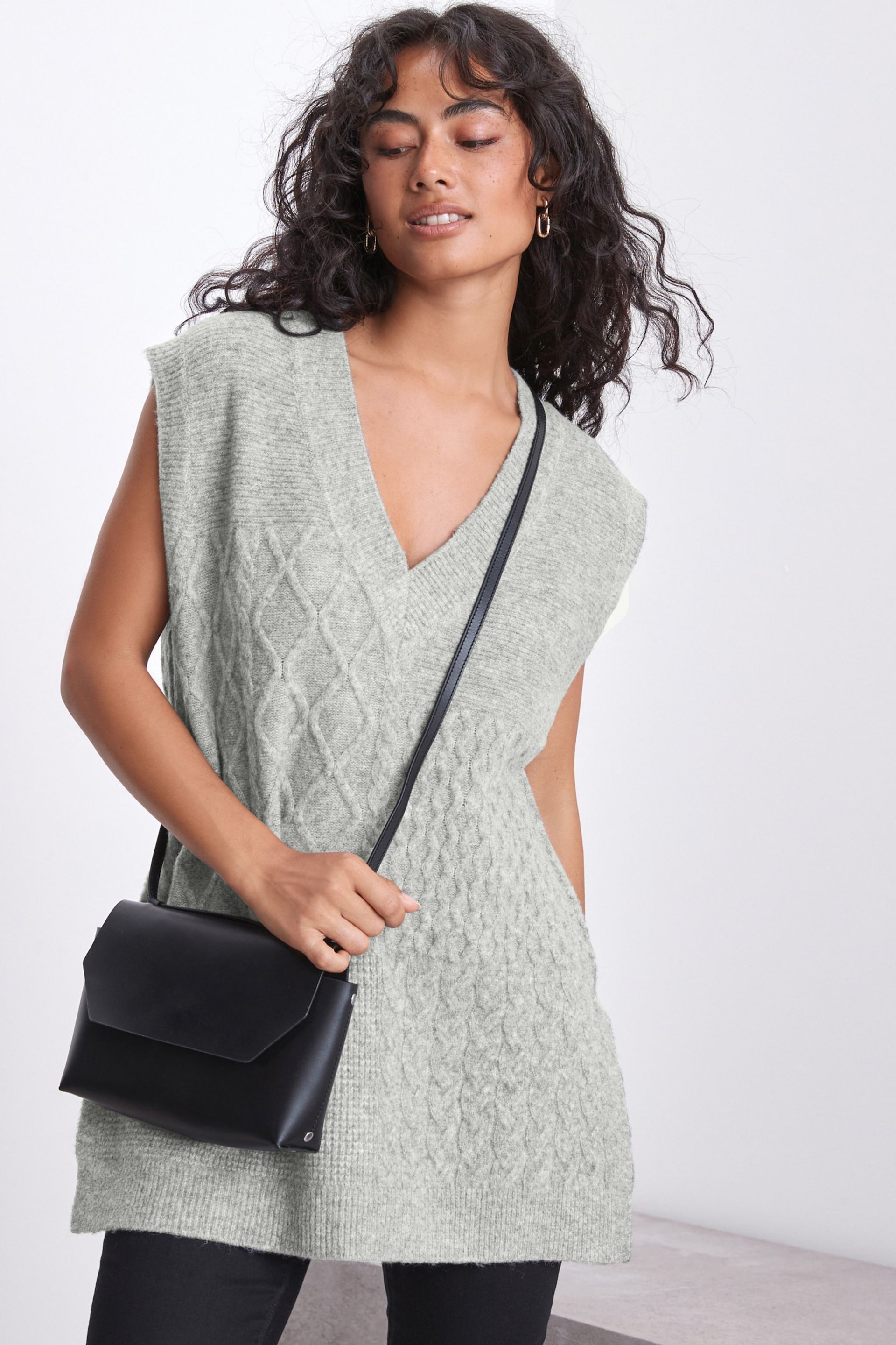 Grey V-Neck Cable Tank - Image 1 of 7