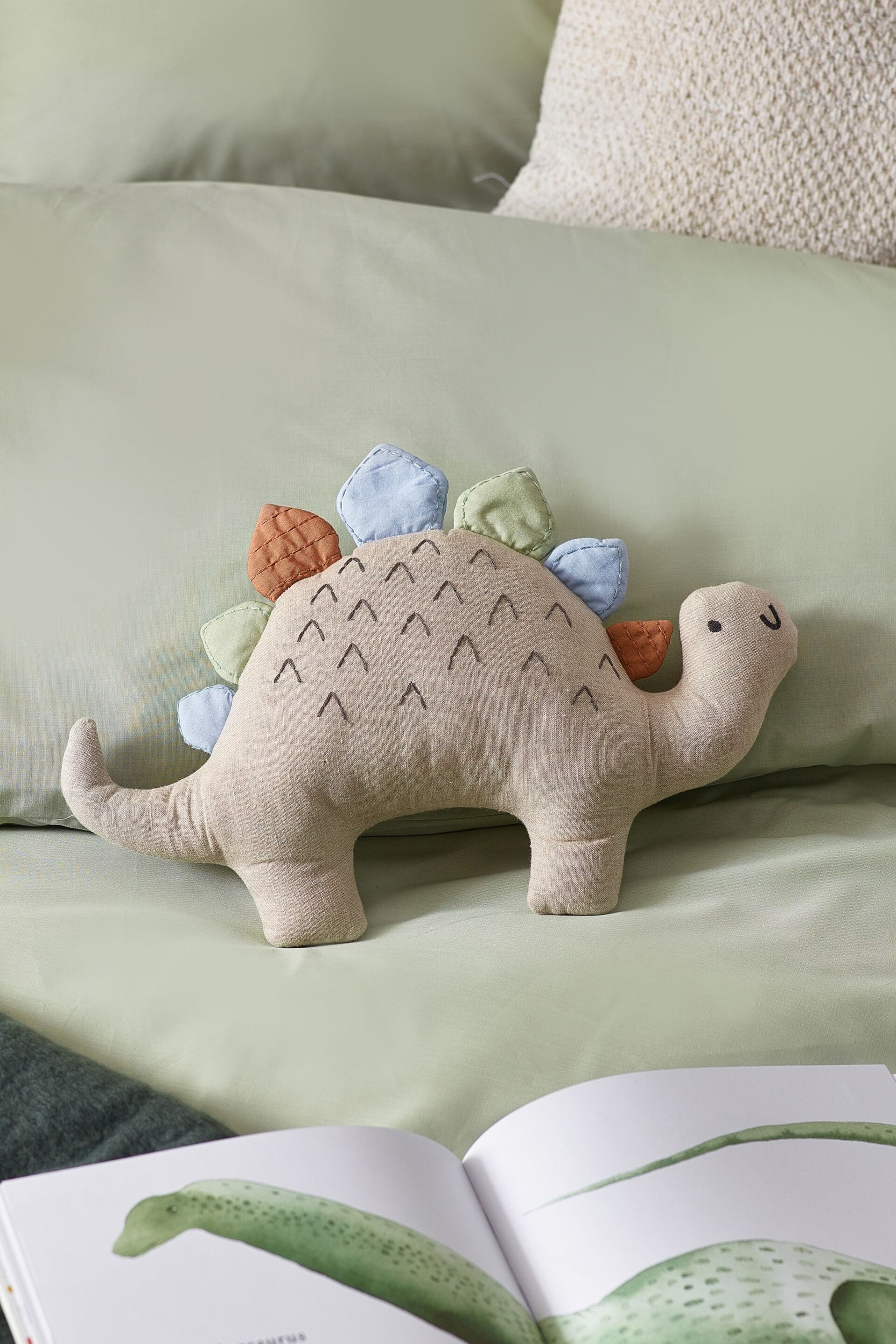 Natural Embroidered Dinosaur Toy Cushion - Image 1 of 4