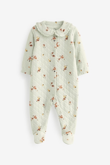 Sage Green Quilted Baby Sleepsuit