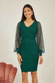 Yumi Green Knitted Body Con Dress With Chiffon Sleeve - Image 3 of 5