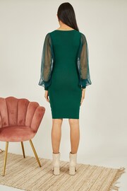 Yumi Green Knitted Body Con Dress With Chiffon Sleeve - Image 4 of 5