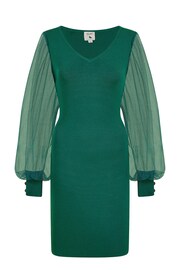 Yumi Green Knitted Body Con Dress With Chiffon Sleeve - Image 5 of 5