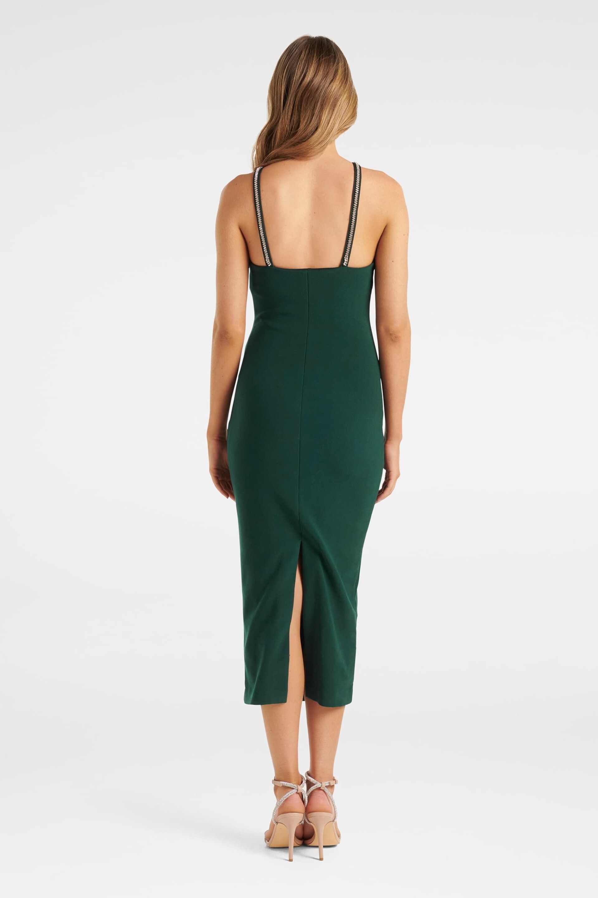 Forever New Green Gwen Arrow Neck Trim Bodycon Midi Dress - Image 2 of 4