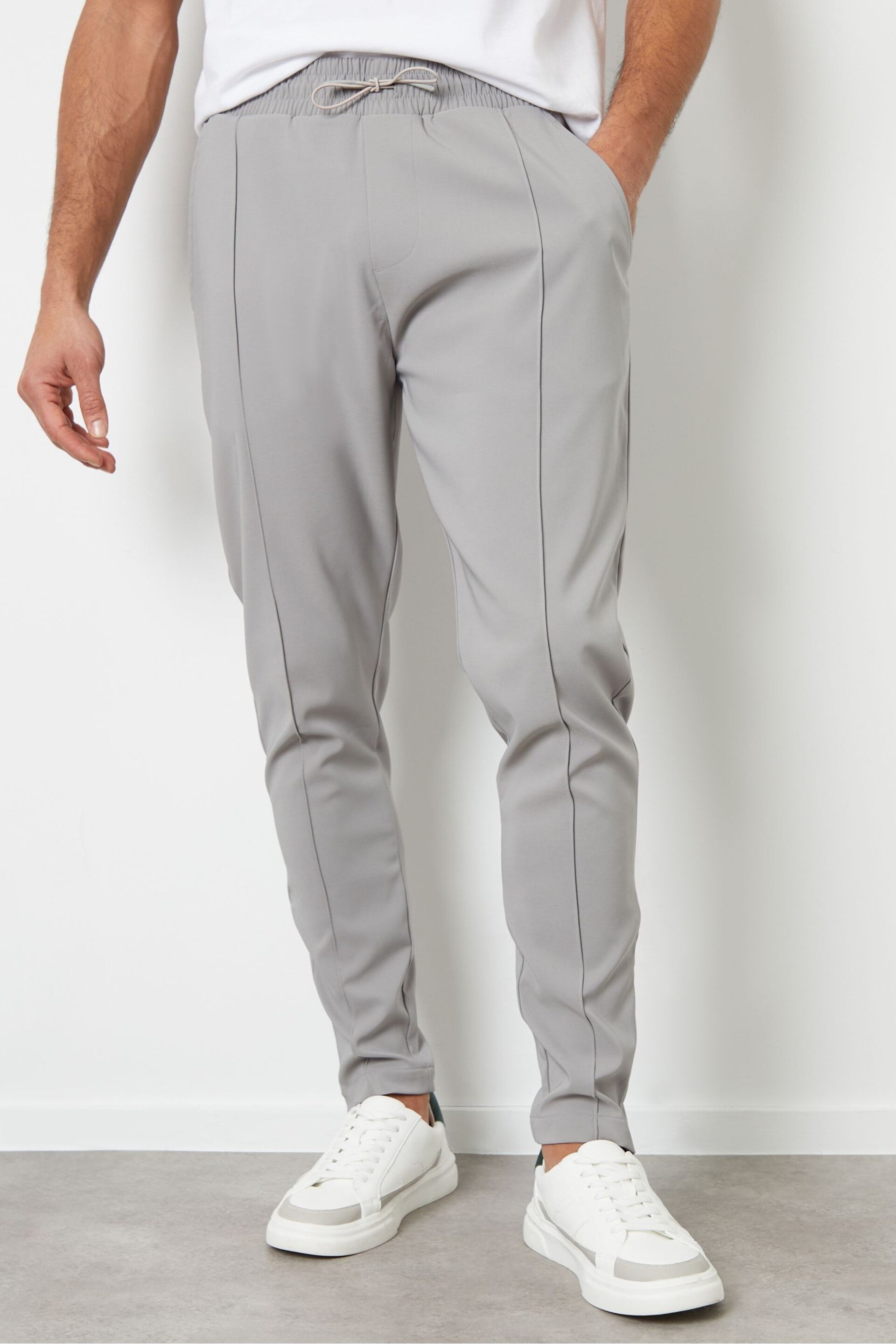 Threadbare Grey Luxe Pull-On Seam Detail Stretch Trousers - Image 1 of 4