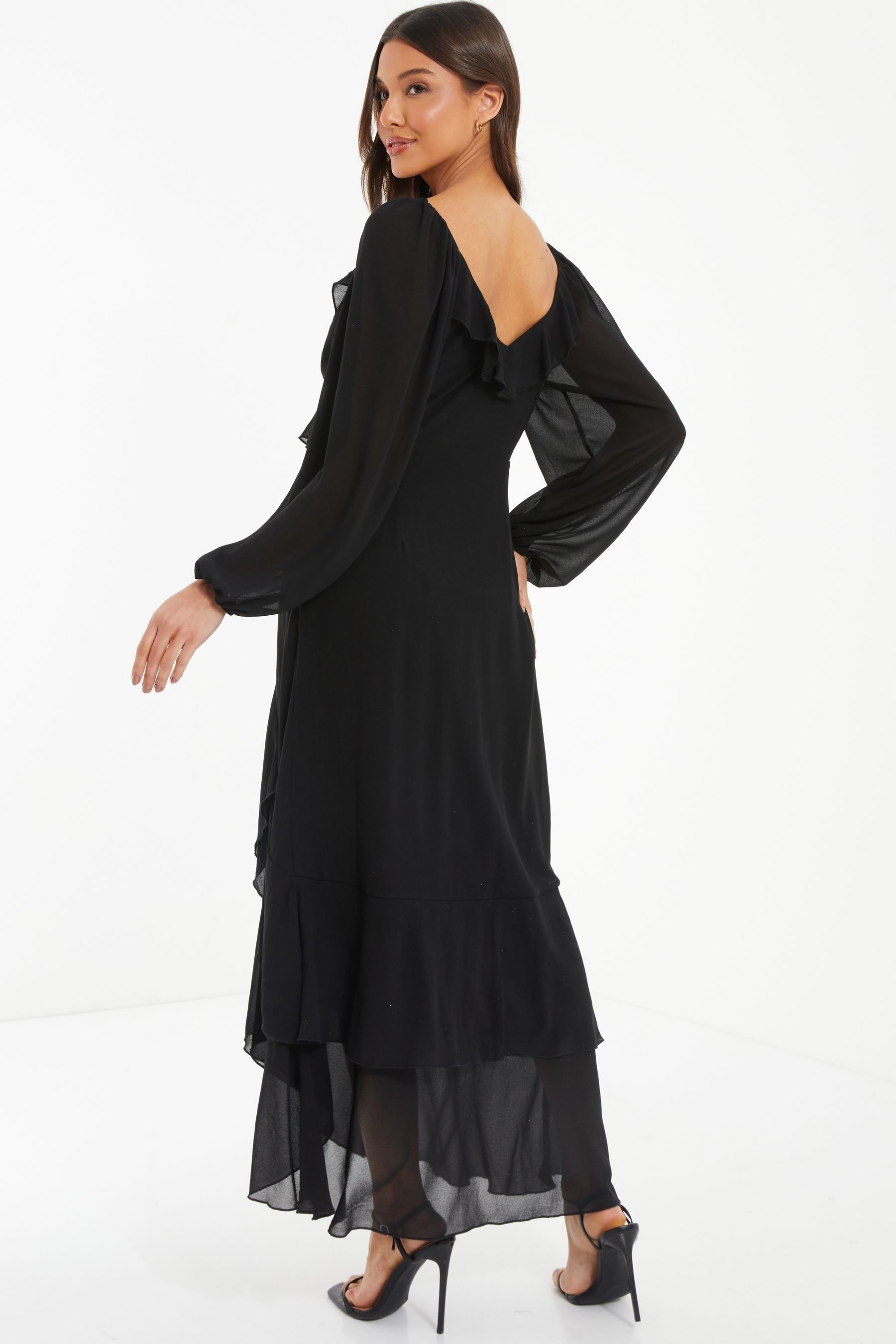 Quiz black sale frill dress