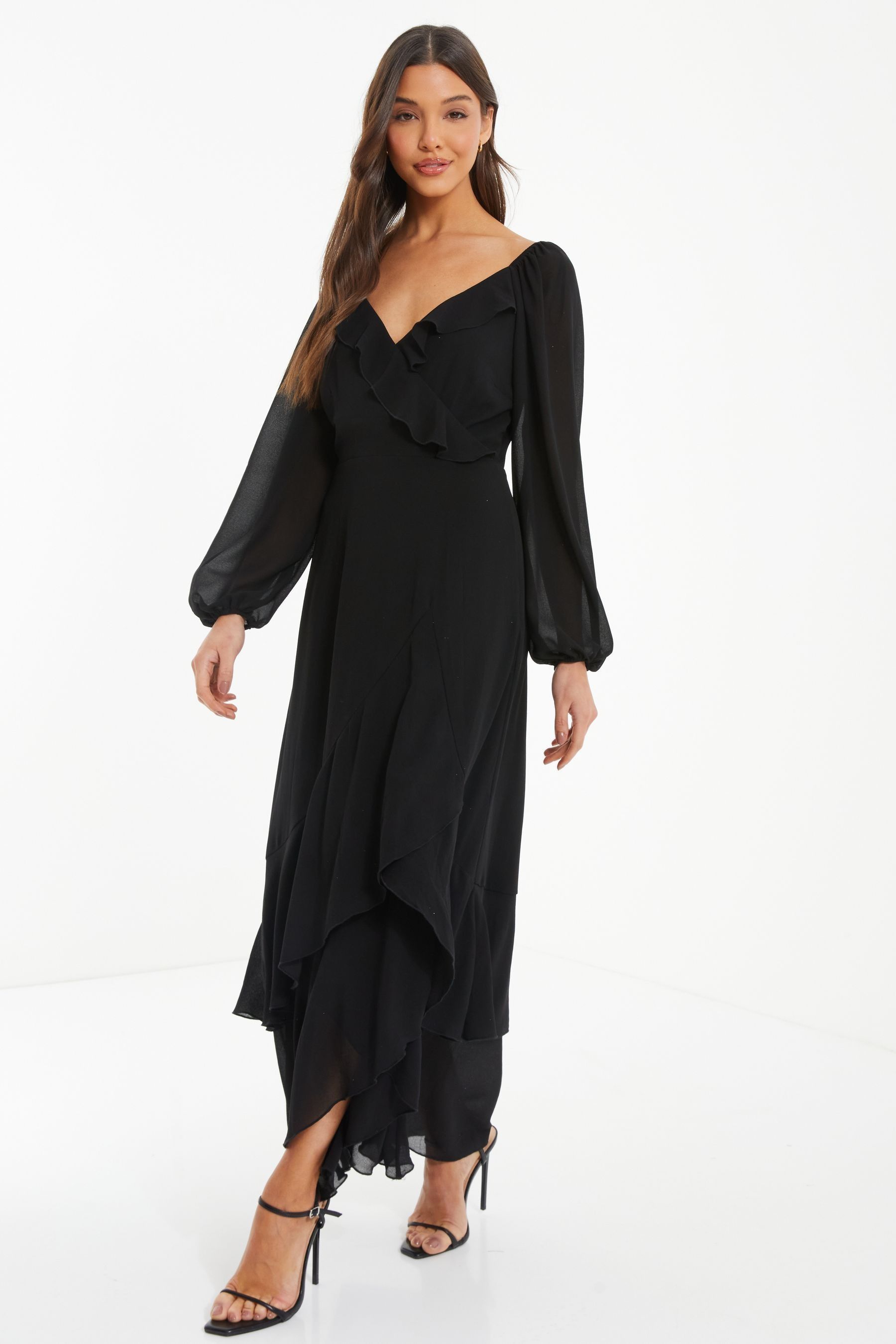 Quiz black frill sales dress