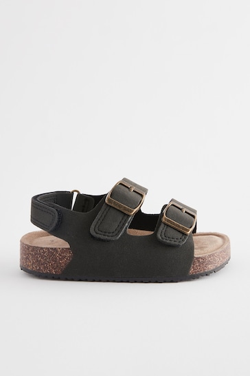 Black Wide Fit (G) Double Buckle Cushioned Footbed Sandals