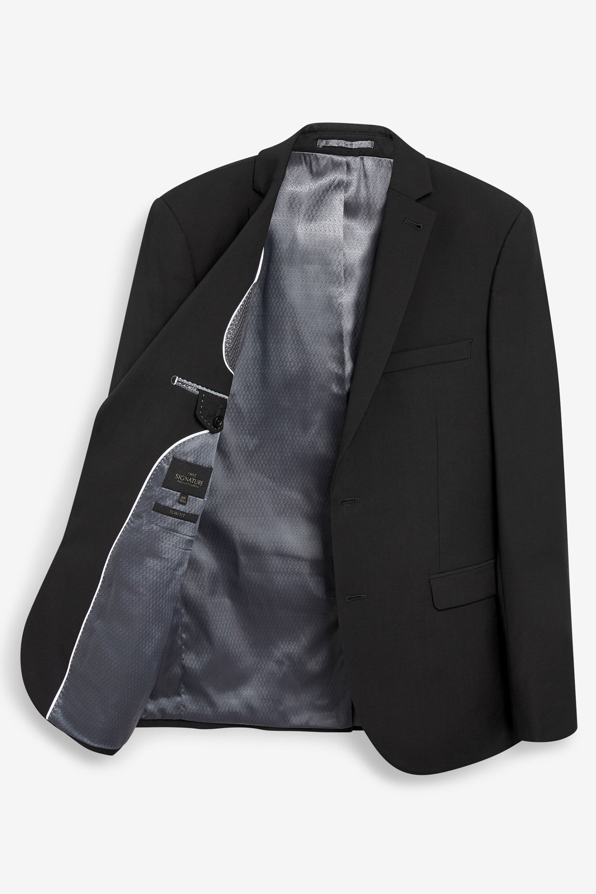 Black Slim Signature Tollegno Italian Wool Suit Jacket - Image 9 of 9