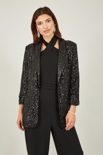 Yumi Black Sequin Blazer With Pockets