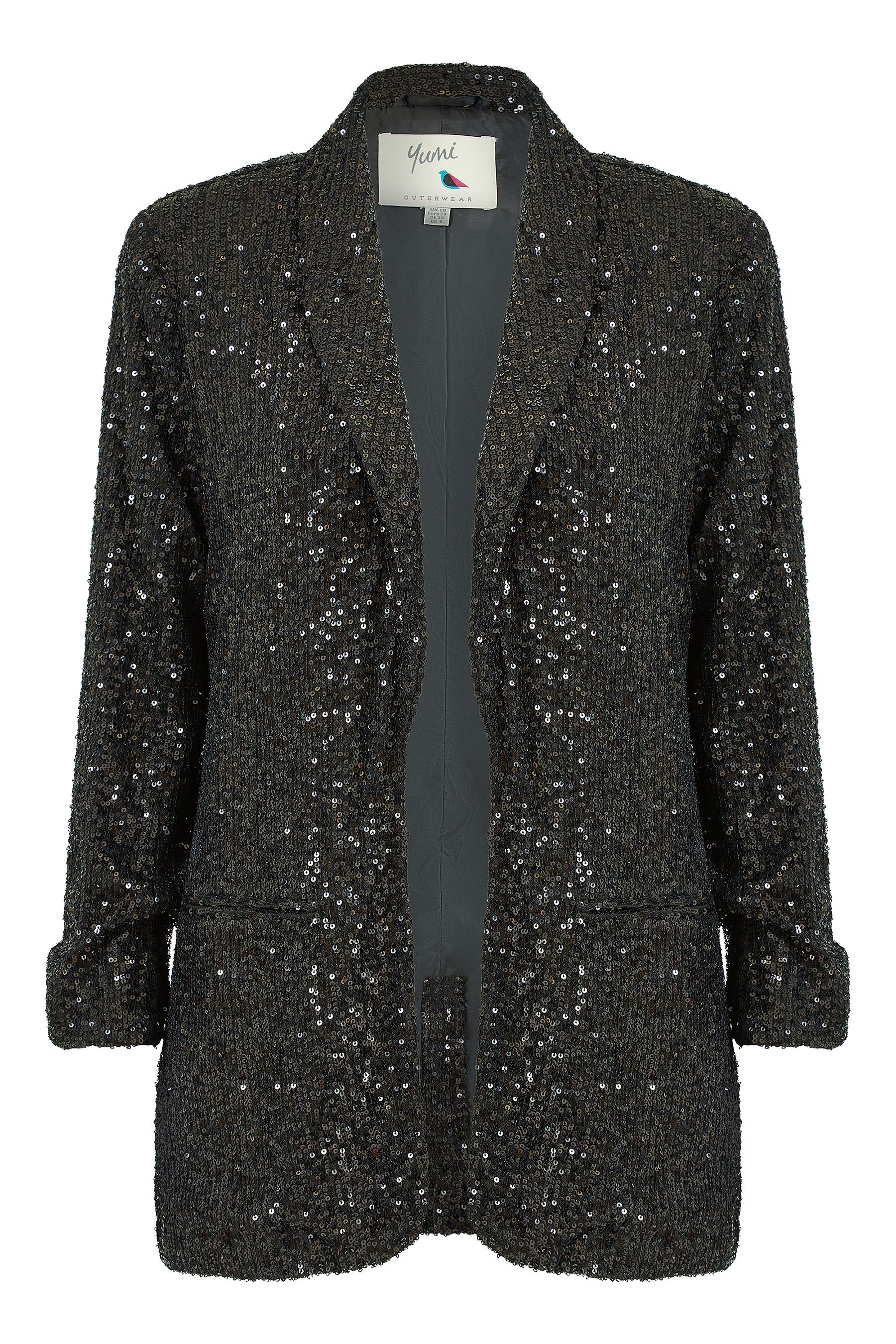 Buy Yumi Black Sequin Blazer With Pockets from the Next UK online shop