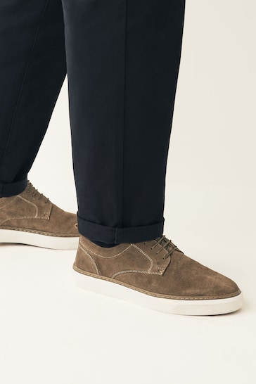 Taupe Brown Suede Cupsole Derby Shoes