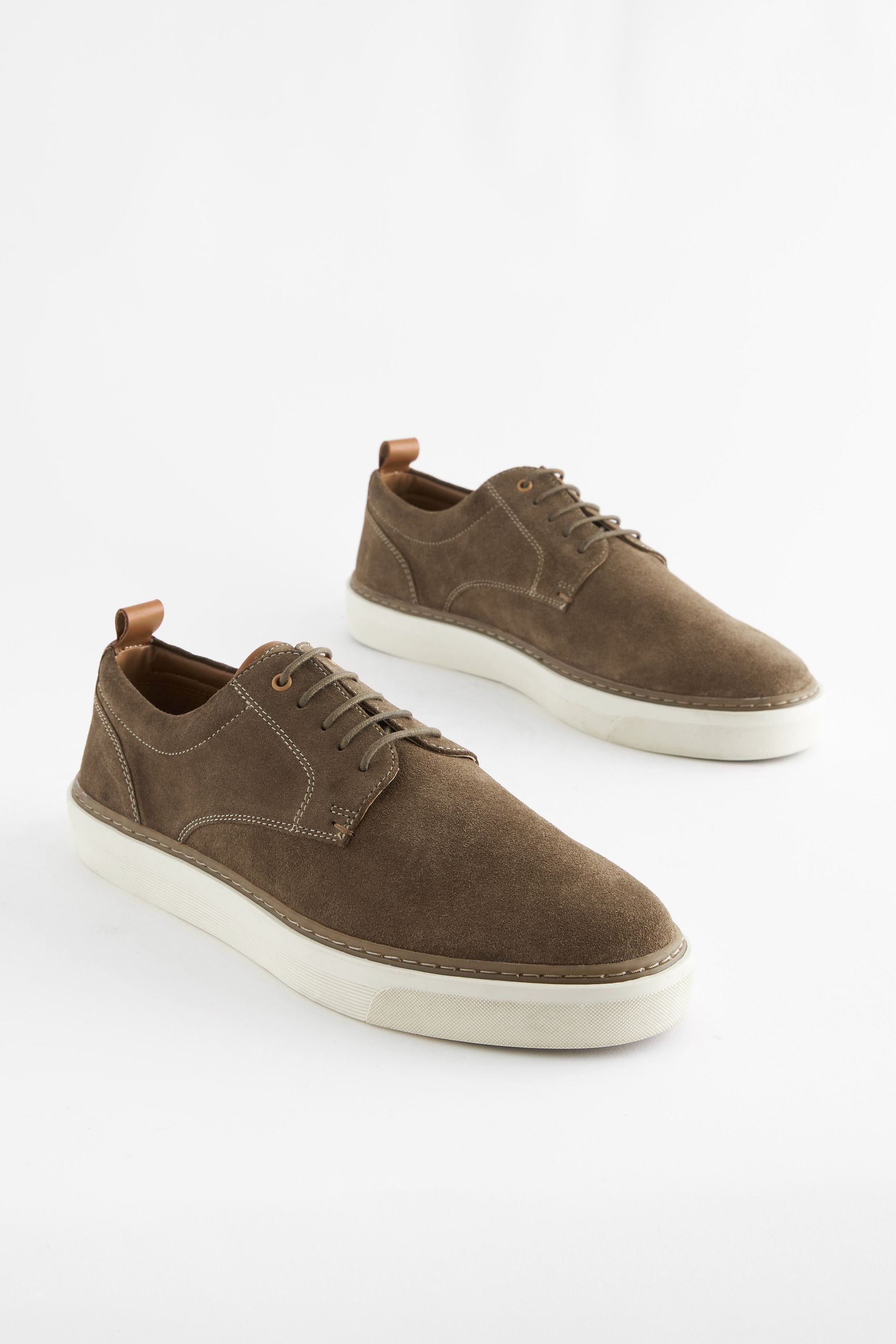 Taupe Brown Suede Cupsole Derby Shoes