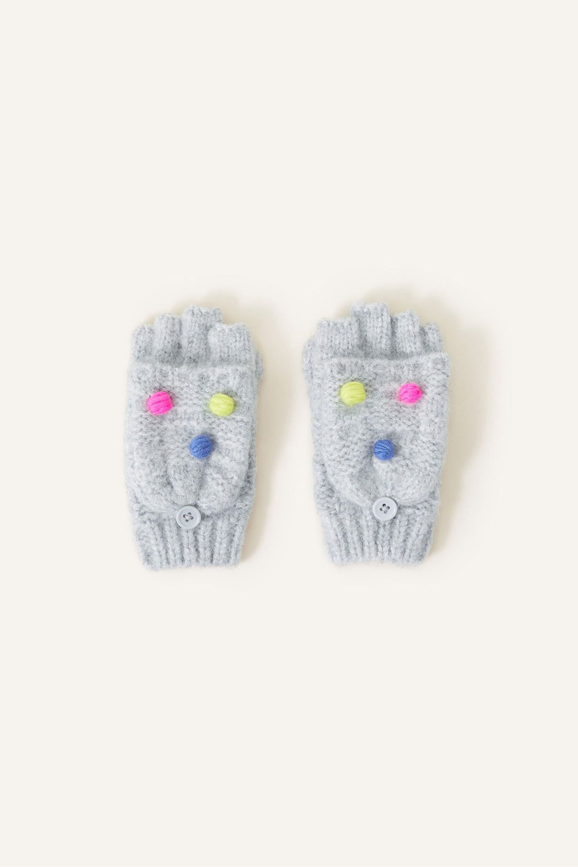 Angels By Accessorize Grey Pom Pom Capped Gloves - Image 1 of 2