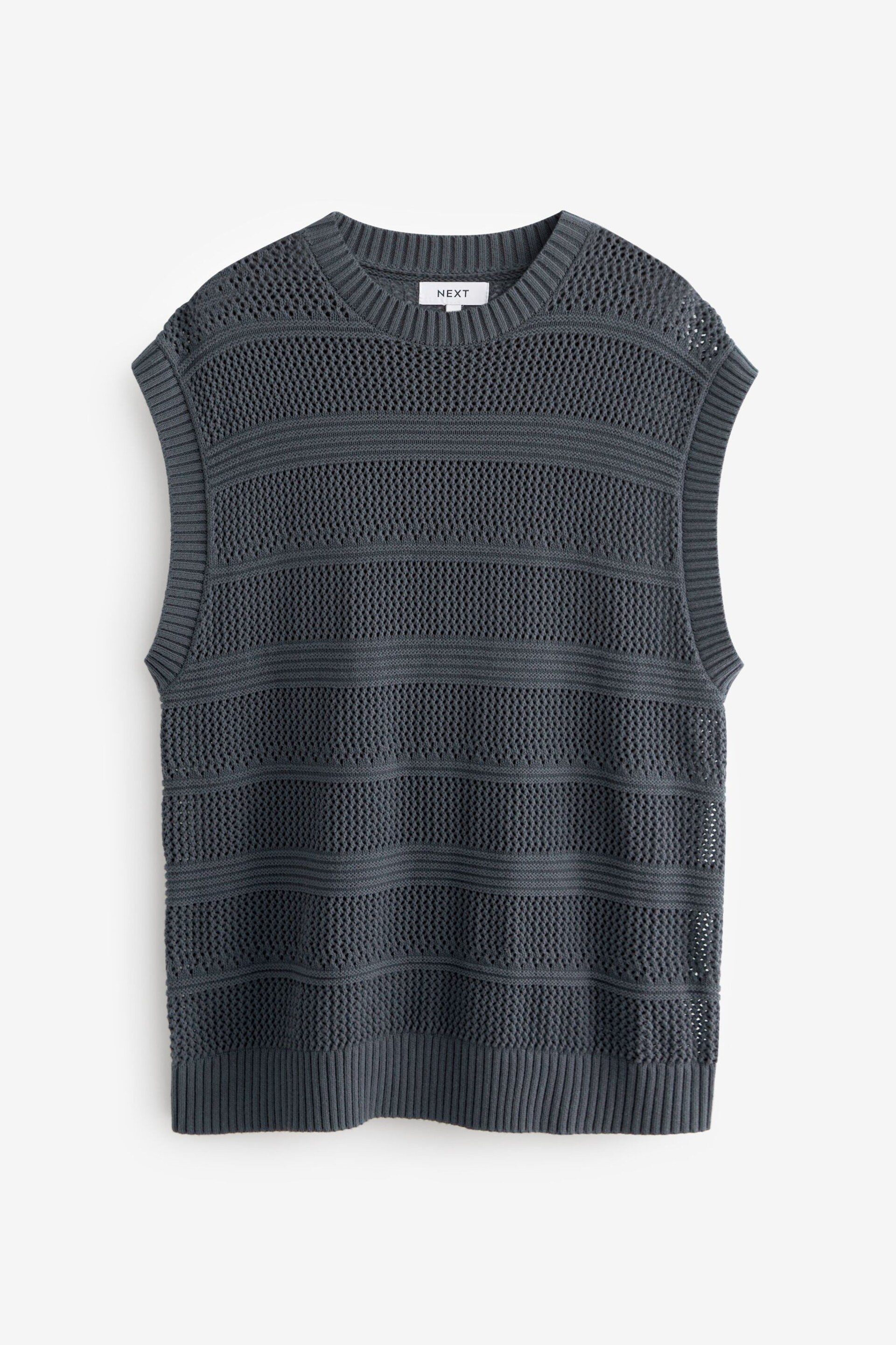 Charcoal Grey Knitted Crochet Regular Fit Tank - Image 5 of 7