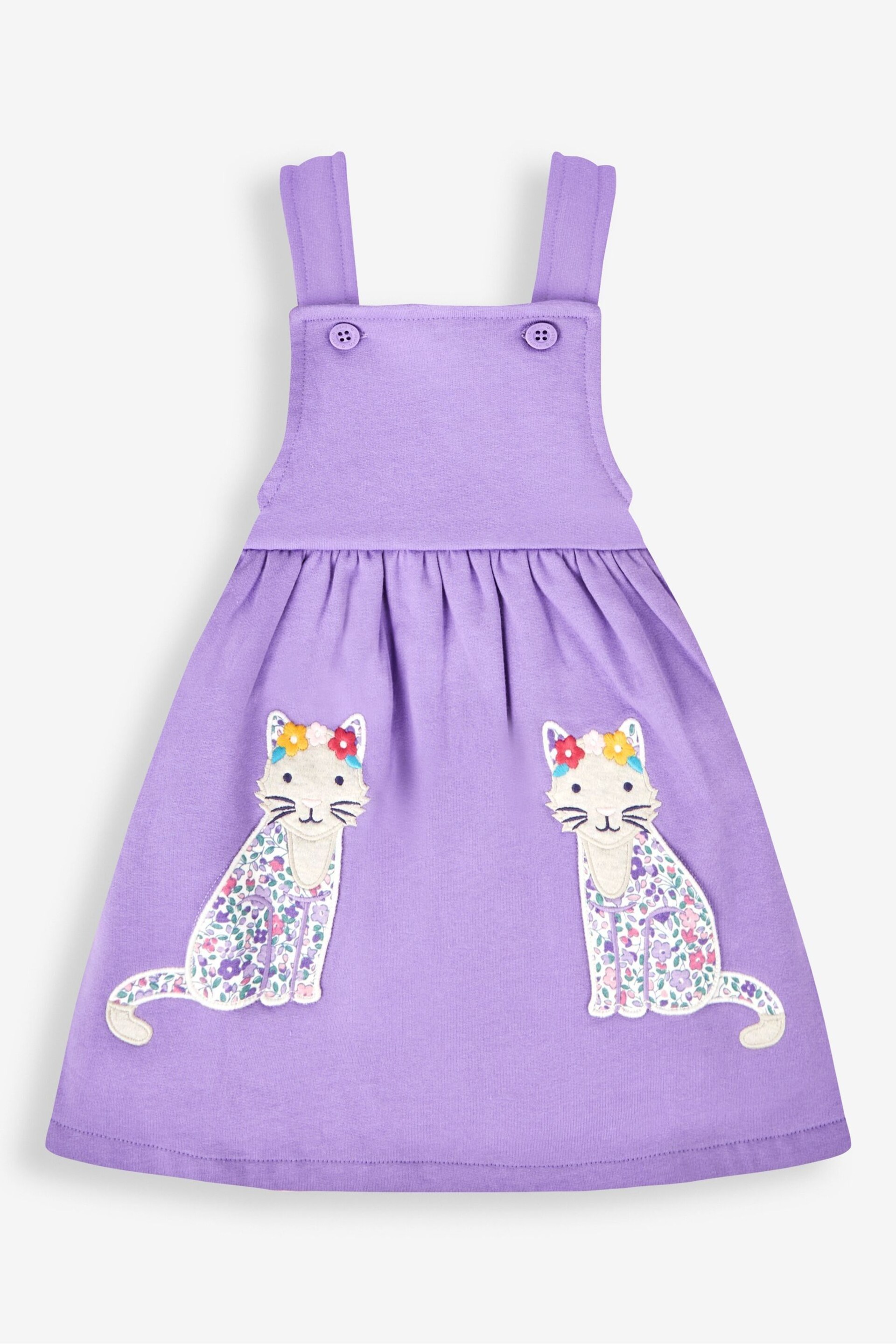 JoJo Maman Bébé Lilac Purple Cat Girls' 2-Piece Appliqué Pinafore Dress & Top Set - Image 2 of 6