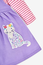 JoJo Maman Bébé Lilac Purple Cat Girls' 2-Piece Appliqué Pinafore Dress & Top Set - Image 4 of 6