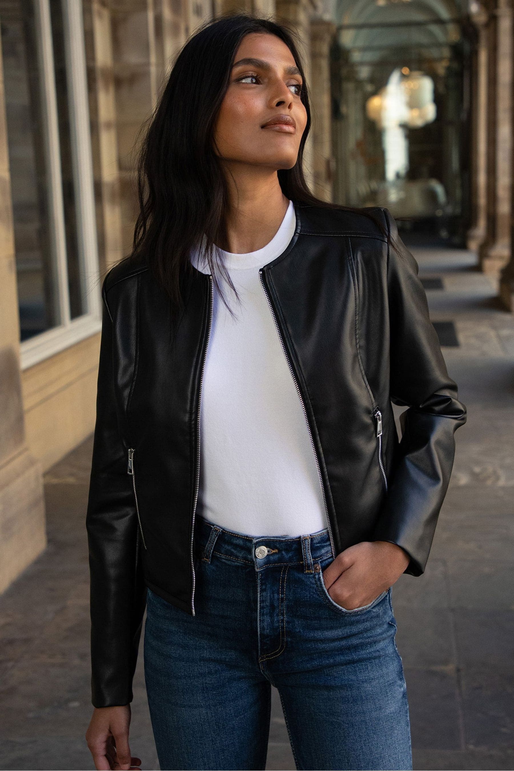 Faux leather black jacket top