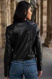 Threadbare Black Collarless PU Faux Leather Jacket - Image 2 of 4