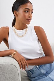 Gold Tone Rectangular Link Chunky Chain Necklace - Image 2 of 5