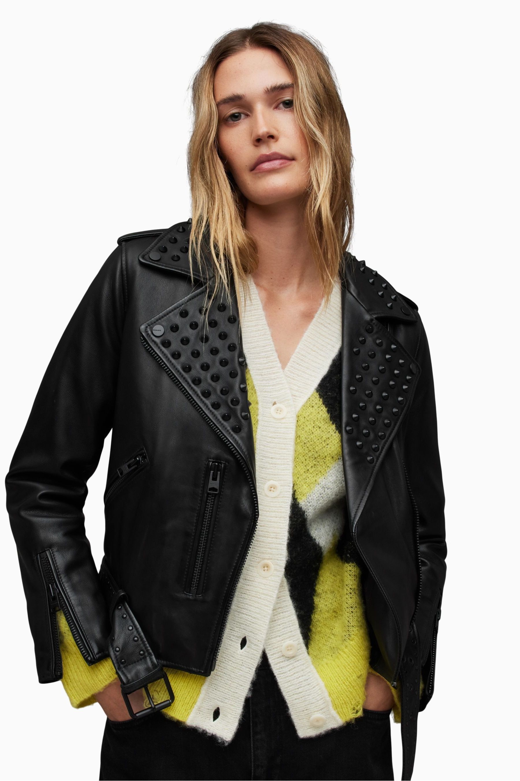 Studded balfern leather biker jacket online
