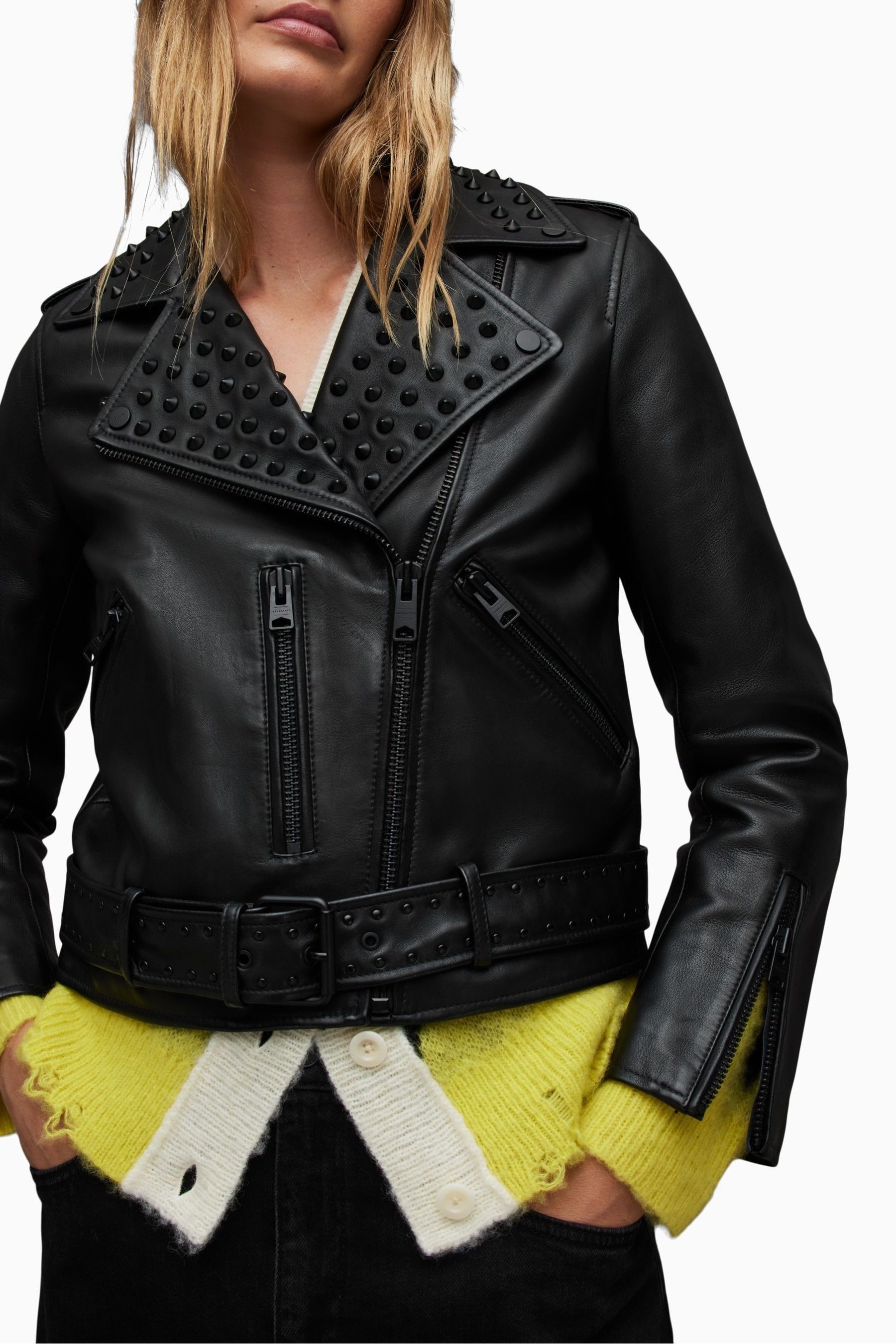 Studded balfern leather biker jacket clearance