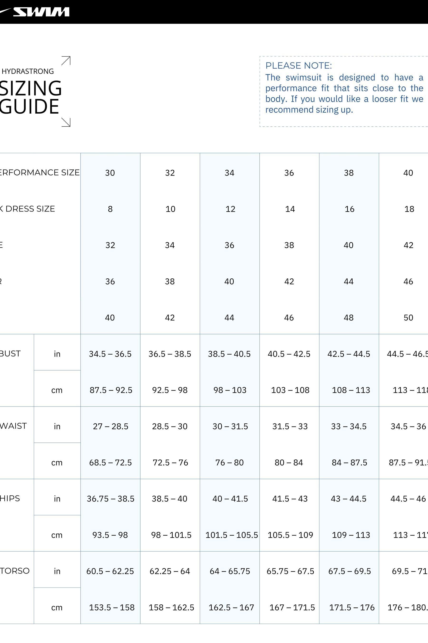 Nike women's swimsuit size guide cheap