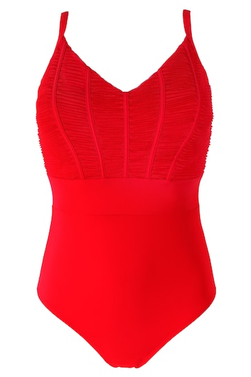 Pour Moi Red Ruched Pleated Tummy Control Swimsuit
