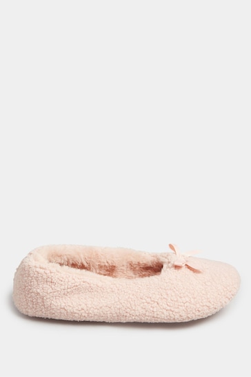 Yours Curve Pink Wide Fit Borg Ballet Slippers