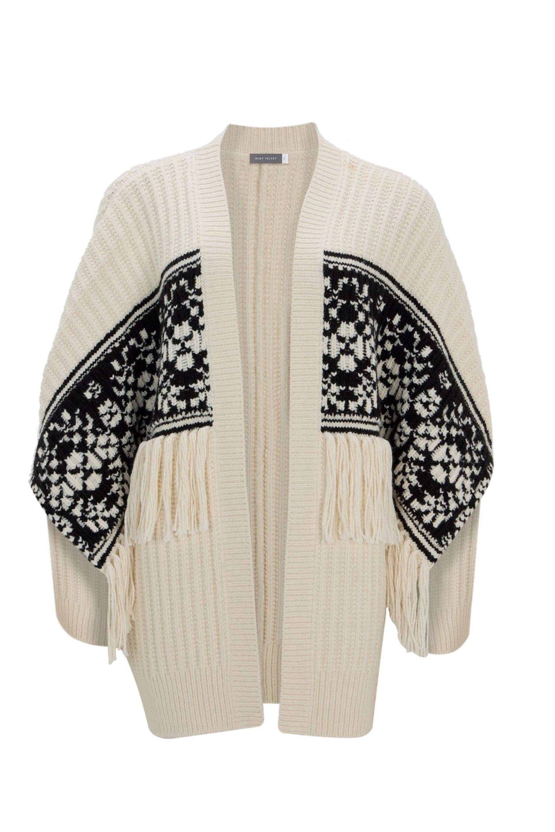 Mint Velvet Cream Fringe Jacquard Cardigan - Image 4 of 4