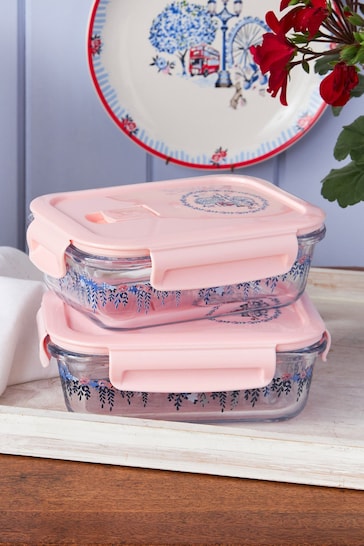 Cath Kidston Pink London Glass Food Container 2 Pack