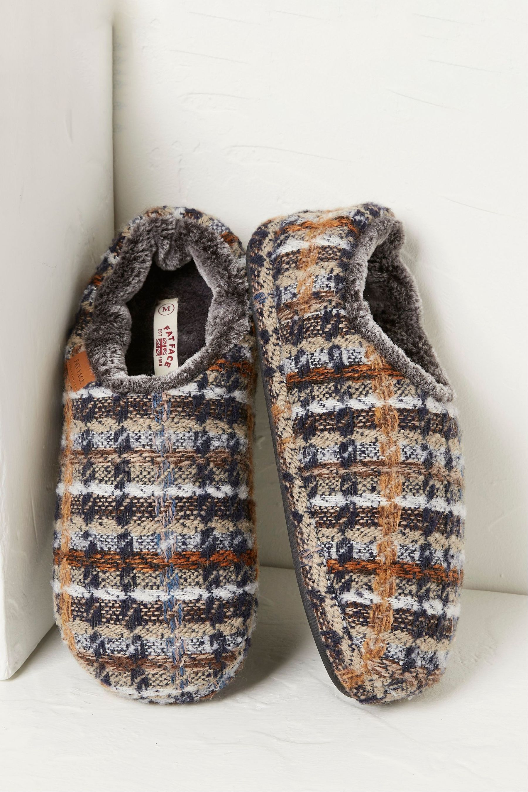Buy FatFace Grey Arthur Check Mule Slippers from Next Denmark