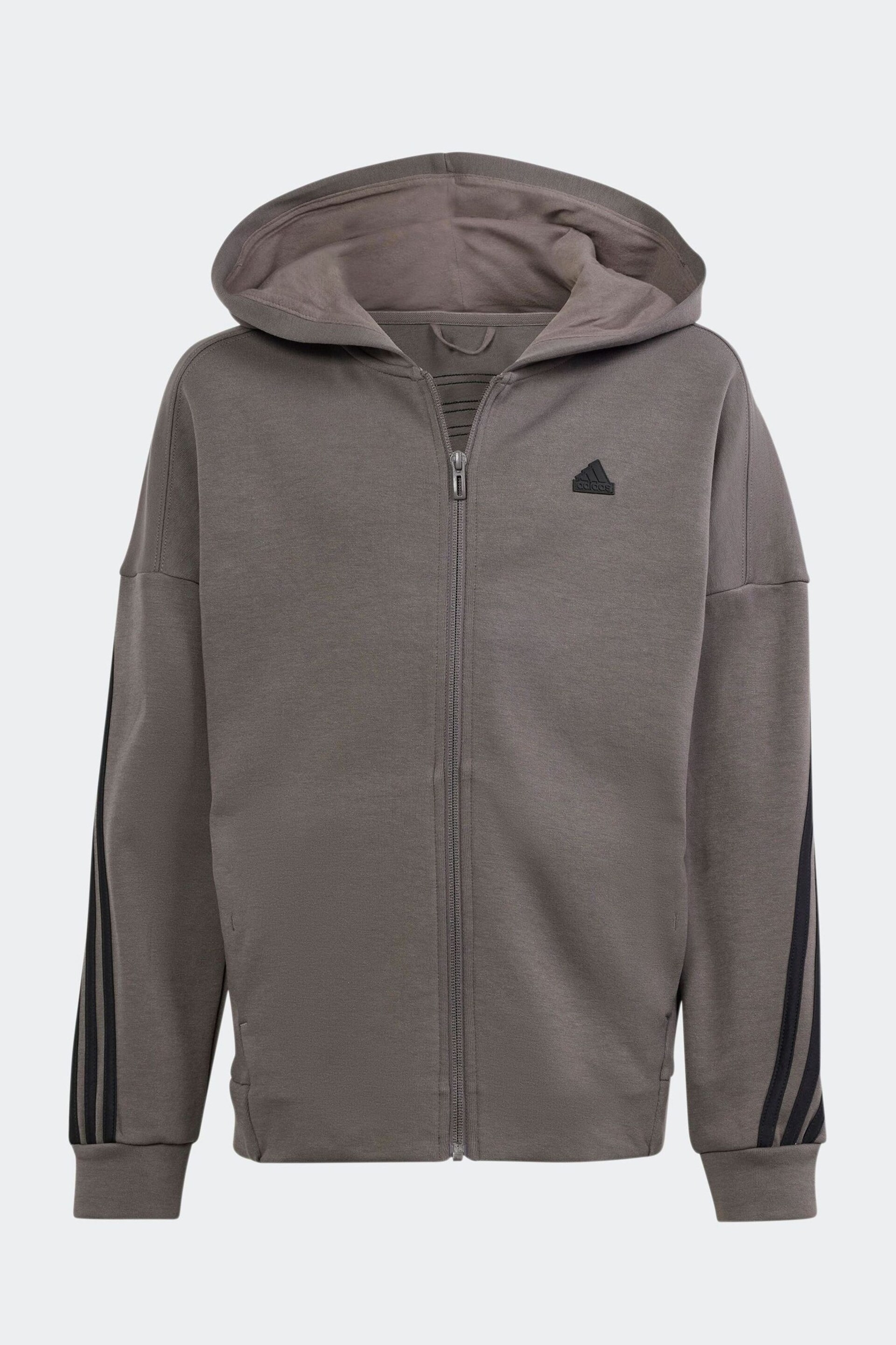 adidas Charcoal Grey Sportswear Future Icons 3-Stripes Full-Zip Hooded Track Top - Image 1 of 5