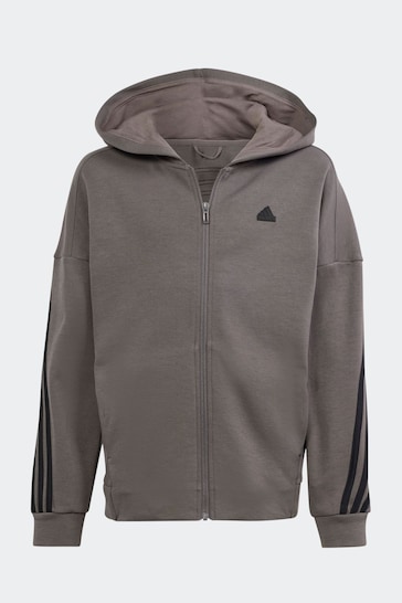 adidas Charcoal Grey Sportswear Future Icons 3-Stripes Full-Zip Hooded Track Top