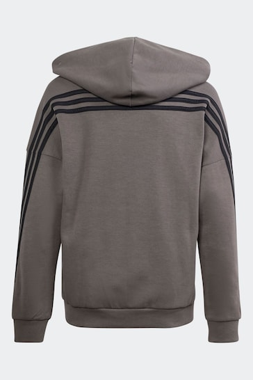 adidas Charcoal Grey Sportswear Future Icons 3-Stripes Full-Zip Hooded Track Top