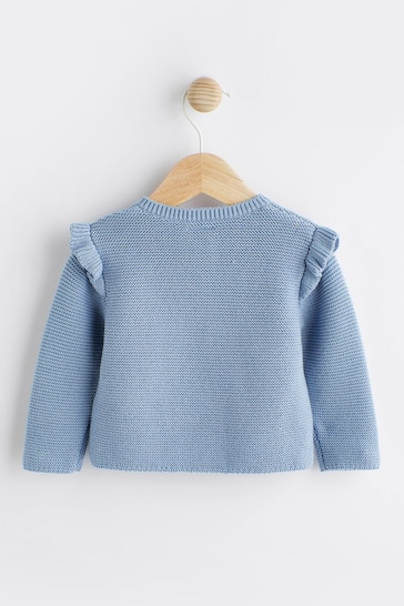 Blue Baby Frill Shoulder Knitted Cardigan (0mths-2yrs)