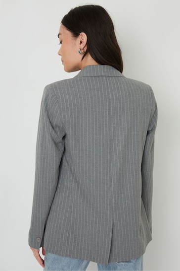 Threadbare Grey Classic Pinstripe Lined Blazer