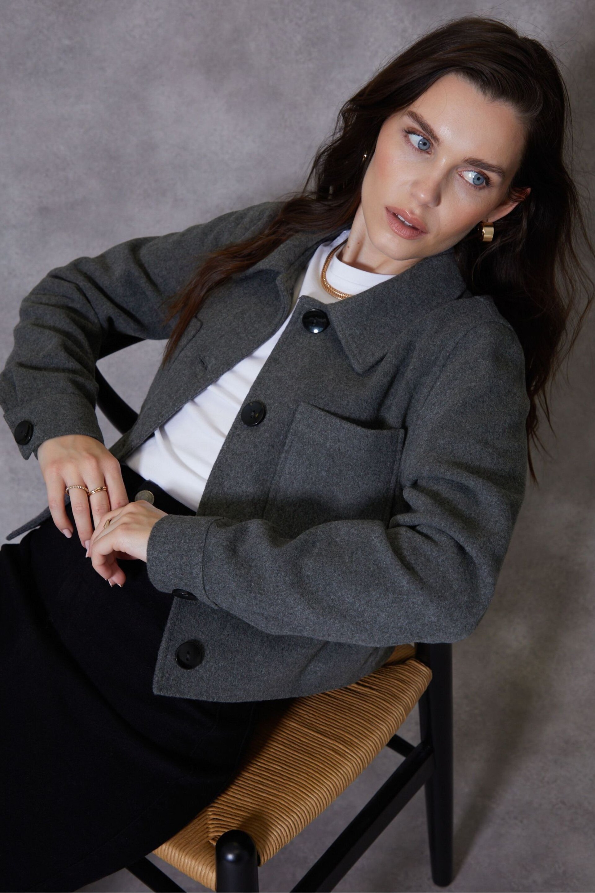 Threadbare Grey Brushed Cropped Shacket - Image 1 of 5