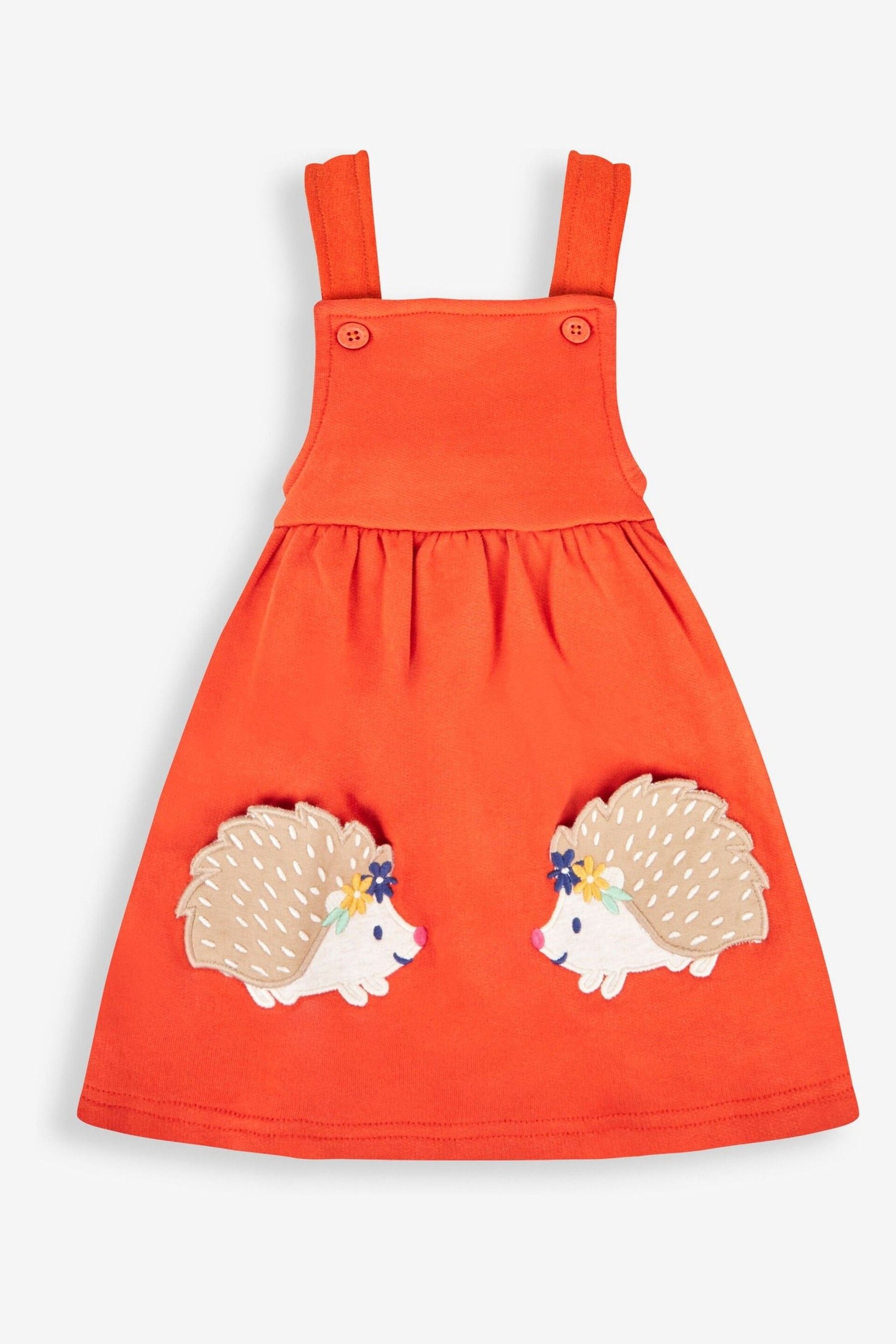 JoJo Maman Bébé Rust Orange Hedgehog Girls' 2-Piece Appliqué Pinafore Dress & Top Set - Image 2 of 6