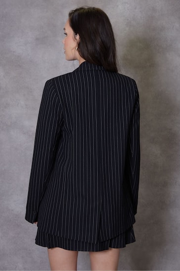 Threadbare Black Classic Pinstripe Lined Blazer