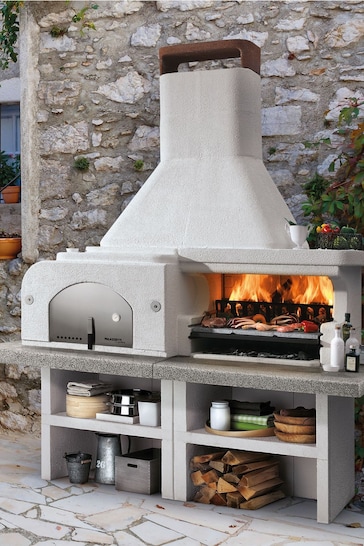 Palazzetti Grey/White Garden Gargano 3 Masonry Barbecue with Wood Fired Oven Worktop