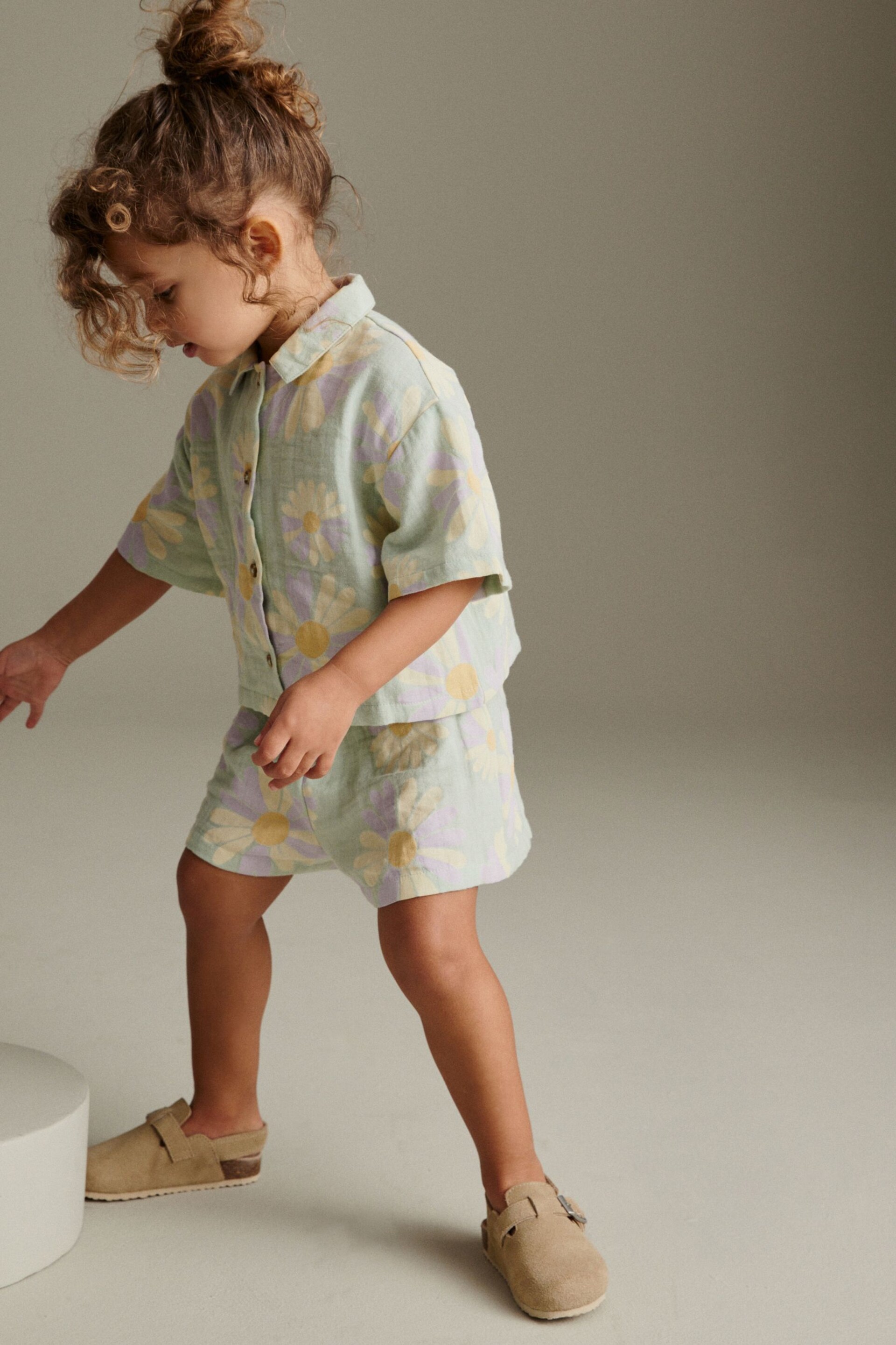 Mint Floral Print Shirt and Shorts Set (3mths-7yrs) - Image 2 of 6