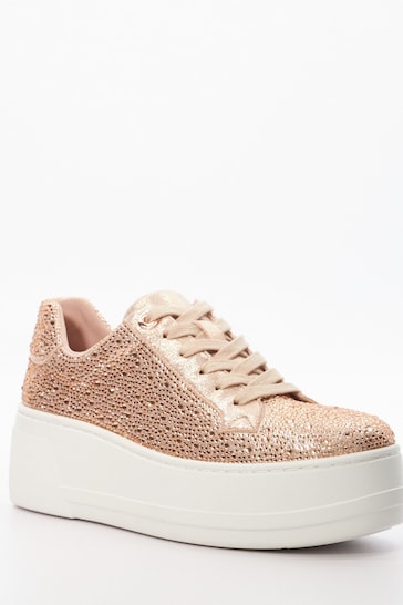 Dune London Pink Tone Episode Leather Platform Trainers