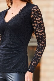 Sosandar Black Lace Detail Fitted Top - Image 5 of 5