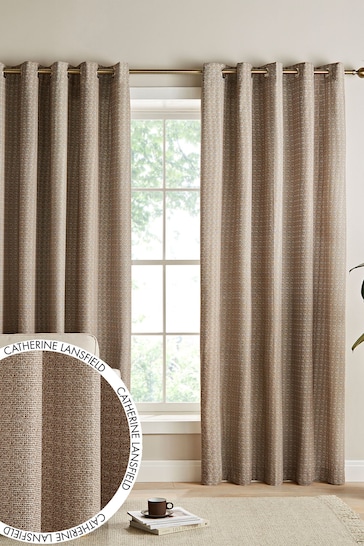 Catherine Lansfield Natural Textured Thermal Lined Eyelet Curtains