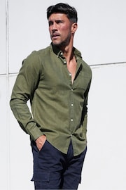 Threadbare Khaki Long Sleeve Soft Feel Cotton Blend Shirt - Image 1 of 5