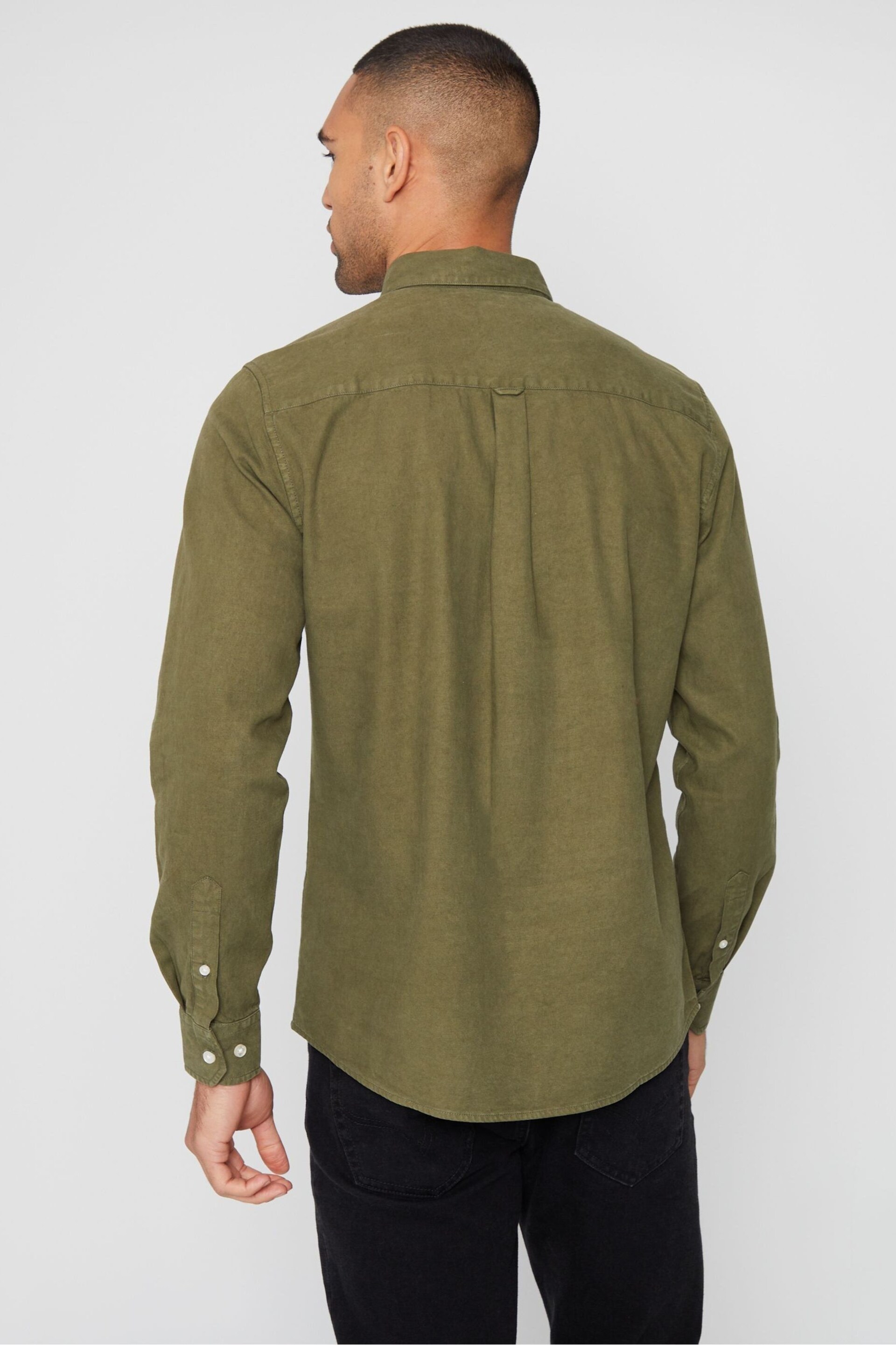 Threadbare Khaki Long Sleeve Soft Feel Cotton Blend Shirt - Image 2 of 5